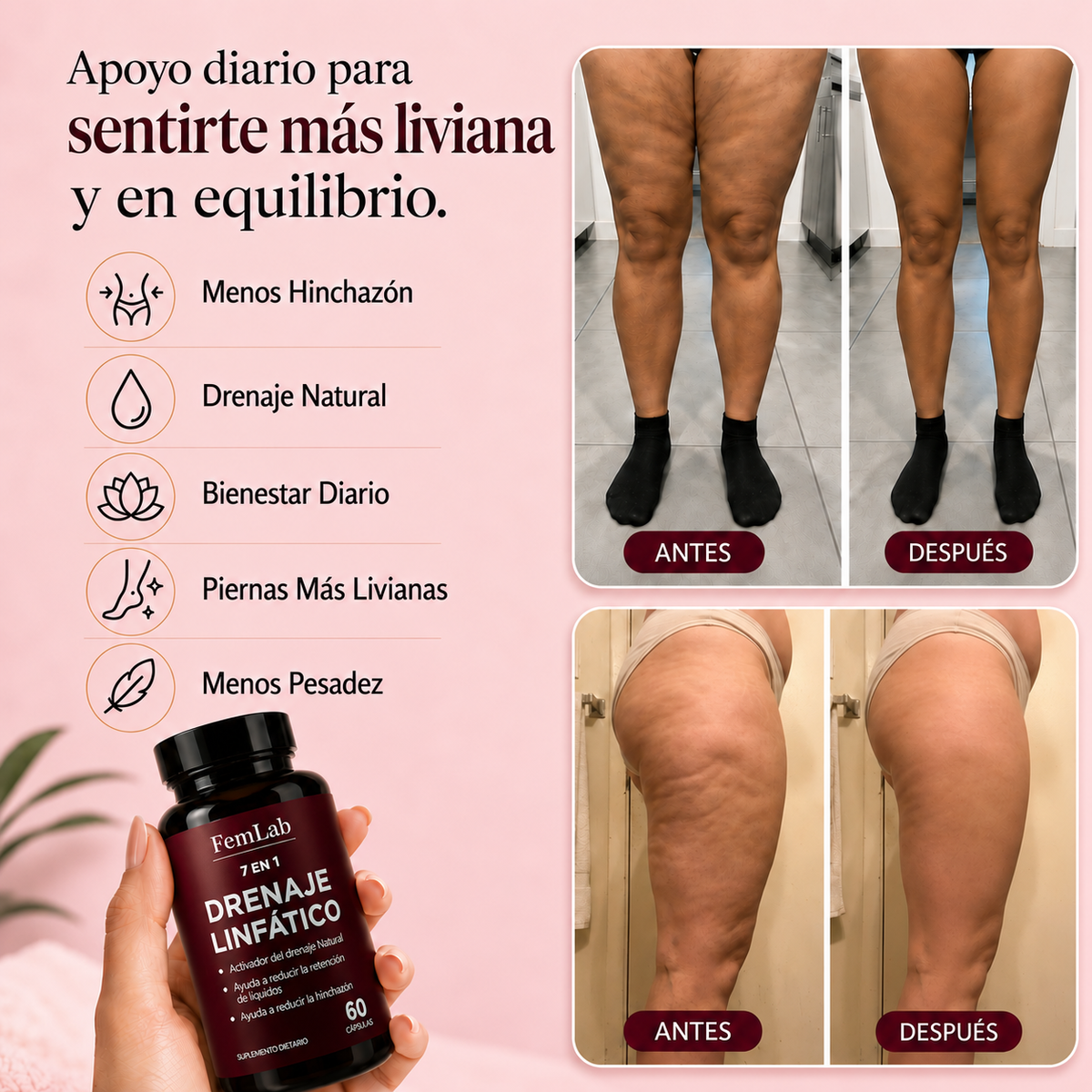 FemLab® -  Drena la Hinchazón del Rostro, Abdomen, Piernas y Brazos